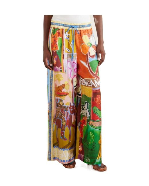 ALÉMAIS White Mlak Graphic-Print Palazzo Pants