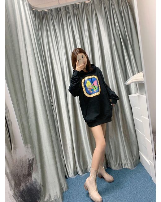 Moschino Black Cartoon Logo Printed Hooded Sweater