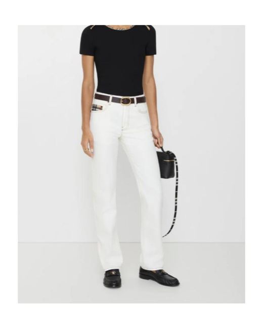 Burberry White Checked Straight-Leg Jeans