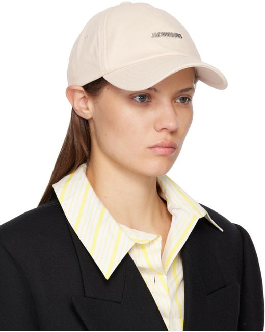 Jacquemus White Logo Plaque Curved Peak Cap for men