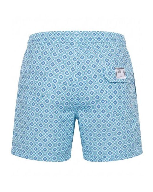 Fedeli Blue Drawstring Swim Shorts for men