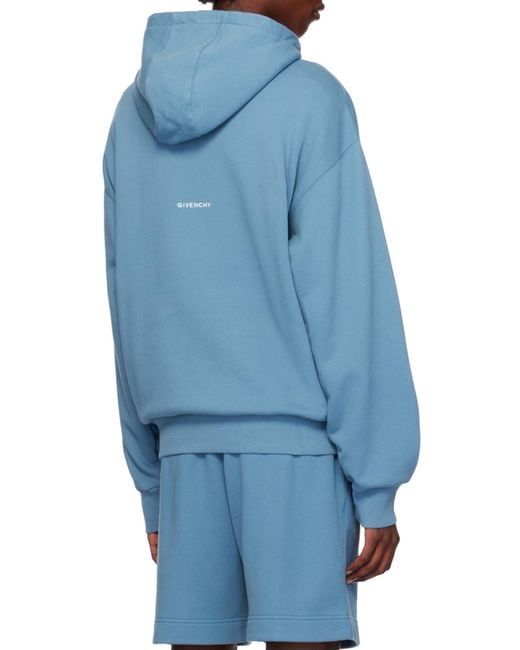Givenchy Blue Logo Embroidered Drawstring Hoodie for men