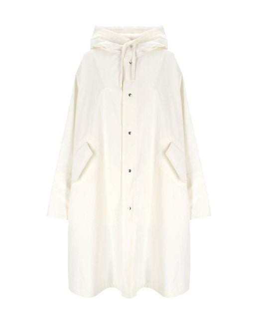 Jil Sander White Logo Printed Drawstring Coat