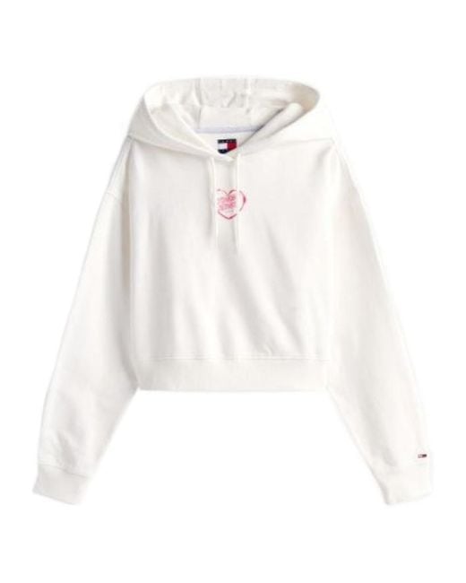 Tommy Hilfiger White Relaxed Cropped Graphic Hoody