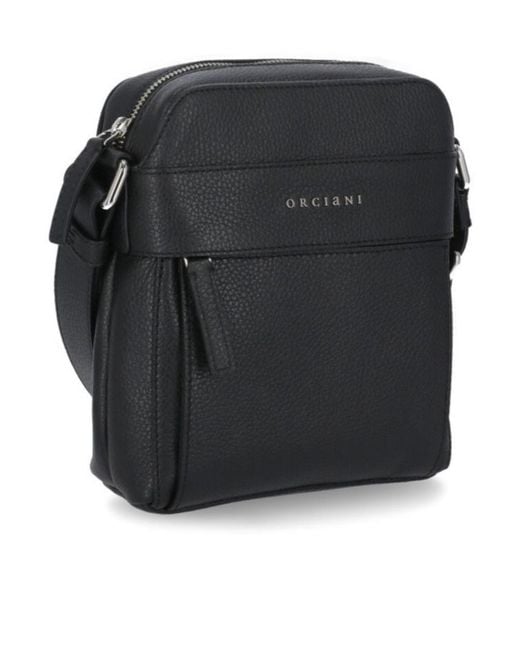 Orciani Black Mini Micron Logo Lettering Messenger Bag for men
