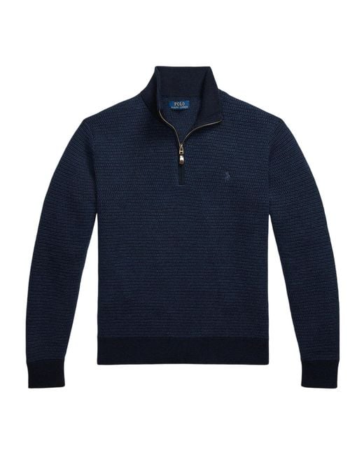 Polo Ralph Lauren Blue Half-Zip Textured Knit Sweater for men