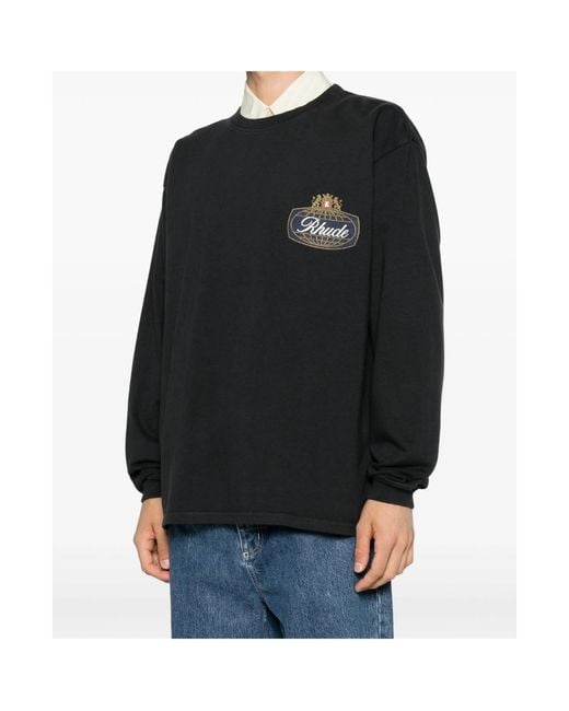 Rhude Black Long-Sleeved Crewneck T-Shirt for men