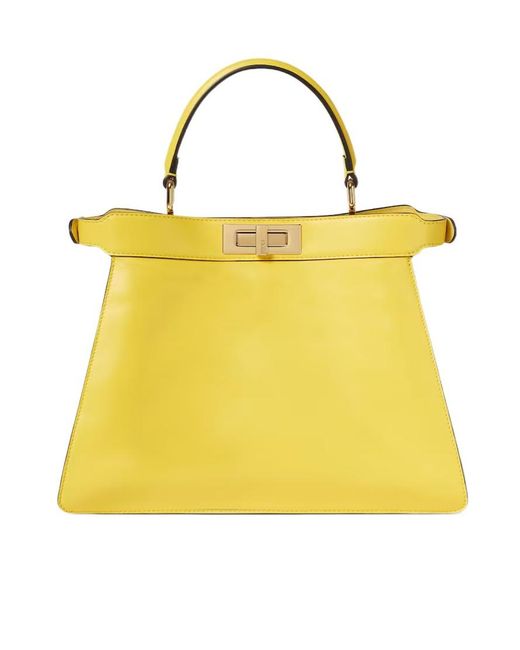 Fendi Yellow Peekaboo Iseeu Medium Broom Leather Bag With Floral Decoration