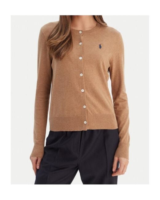 Polo Ralph Lauren Brown Logo Embroidered Crewneck Cardigan