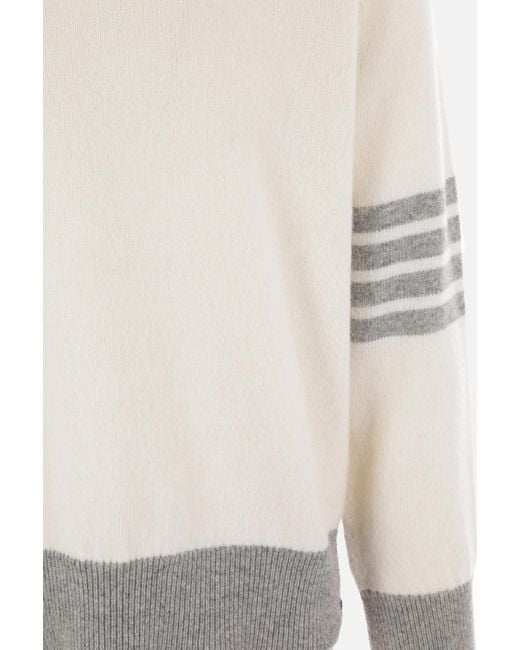 Thom Browne White Crewneck Knitted Jumper for men