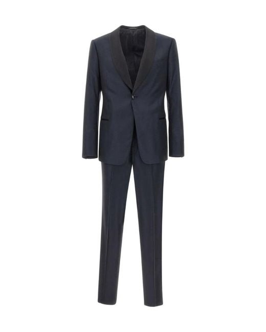 Emporio Armani Blue Single-Breasted Shawl-Lapel Suit for men