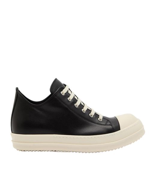 Rick Owens Black Low Leather Sneakers for men