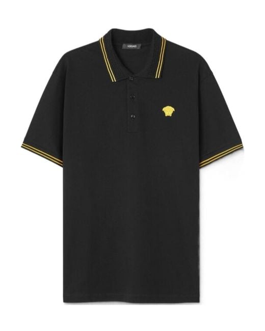 Versace Black Medusa-Embroidered Short-Sleeved Polo Shirt for men