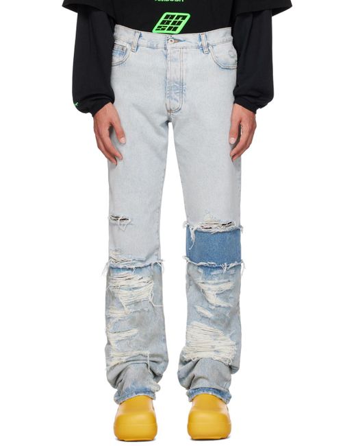 Heron Preston Blue Distressed-Effect Straight-Leg Jeans for men