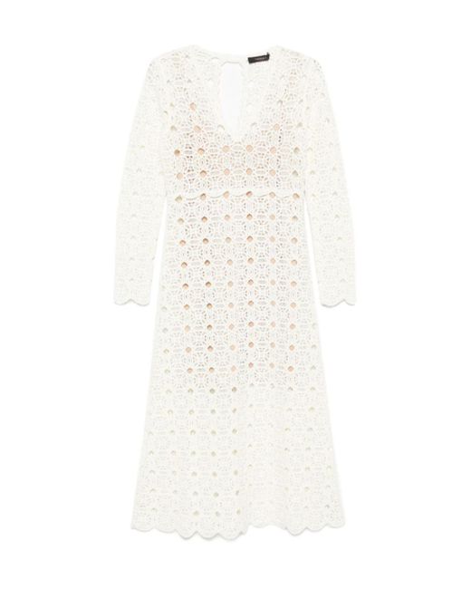 Twinset White Crochet-Knit Midi Dress