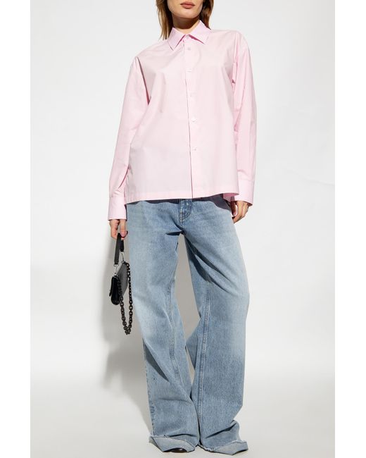 T By Alexander Wang Pink Logo Embroidered Buttoned Shirt