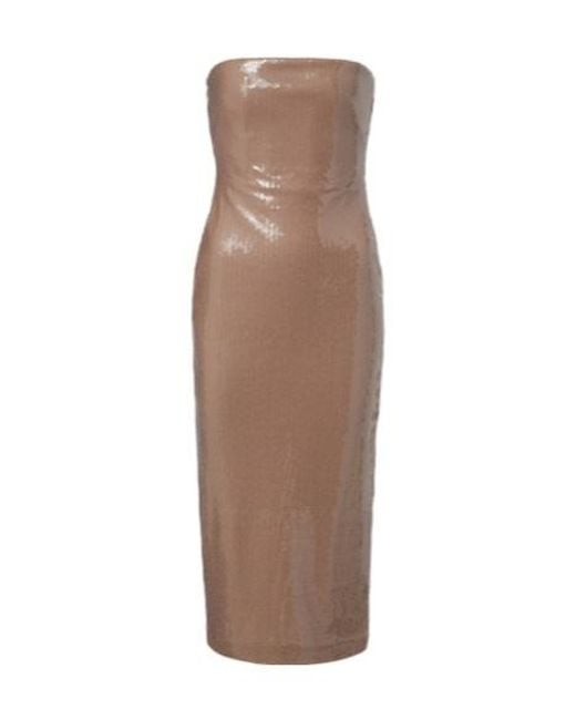 Alex Perry Brown Sequined Strapless Midi Dress