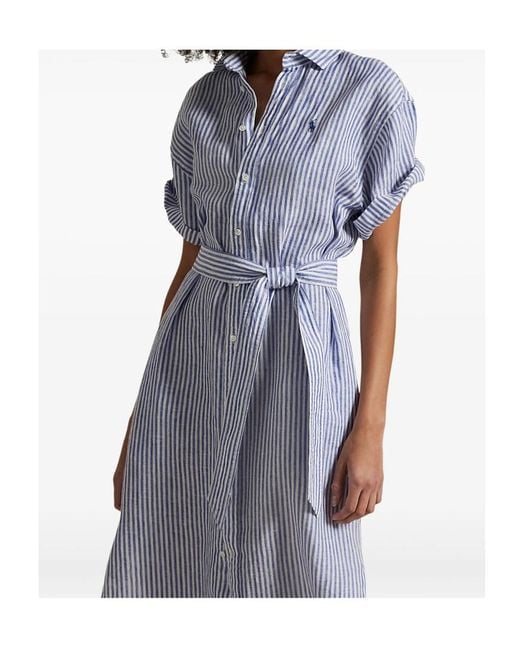 Polo Ralph Lauren Blue Pony Embroidered Striped Dress