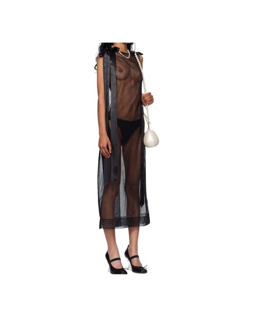 Simone Rocha Black Sheer Bow Ribbon Tail Dress