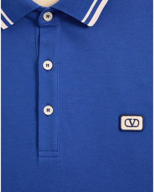 Valentino Blue Logo Embroidered Short-Sleeved Polo Shirt for men