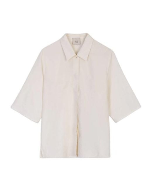 Alysi White Cropped Silk Boxy Shirt