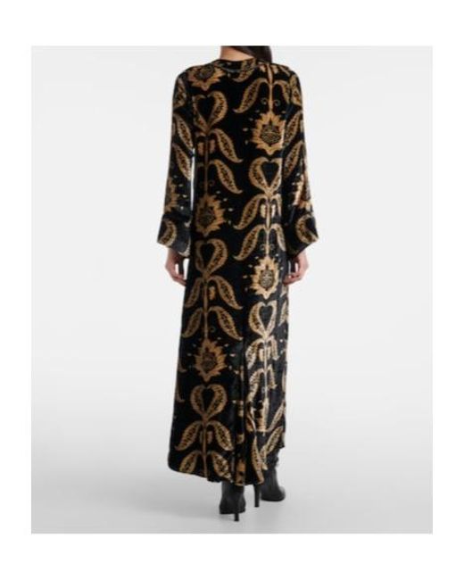 Johanna Ortiz Black Embroidered Velvet Maxi Dress