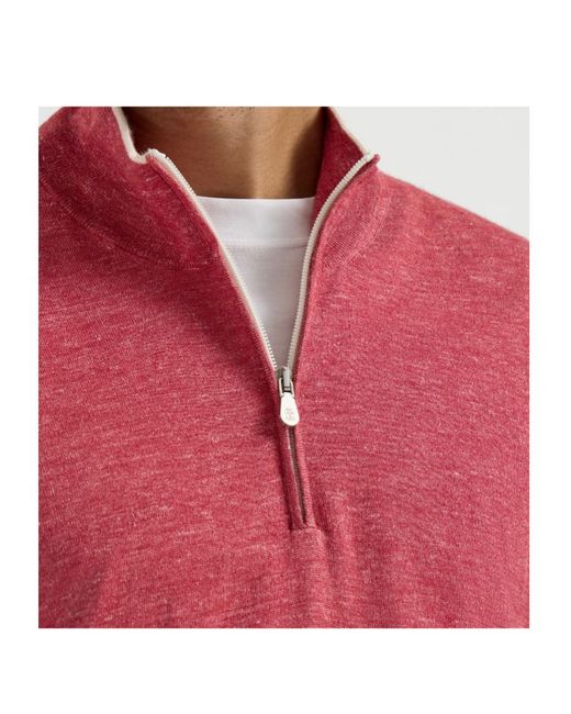 Brunello Cucinelli Red Half-Zip High-Neck Knitted Sweater for men