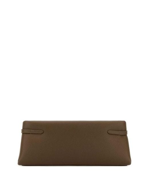 Brunello Cucinelli Brown Buckled Leather Clutch Bag