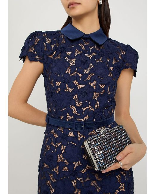 Self-Portrait Black Crystal-Embellished Satin Box Clutch