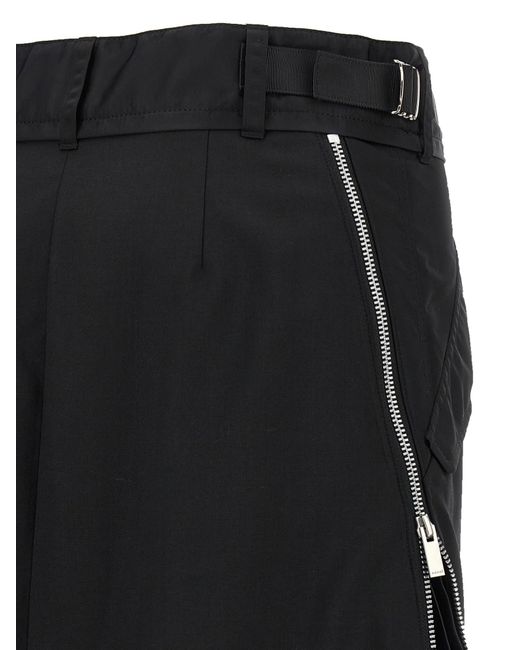 Sacai Black Zip-Detail Pleated Skirt