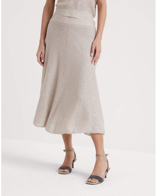 Brunello Cucinelli Gray High-Waist Sequinned A-Line Midi Skirt