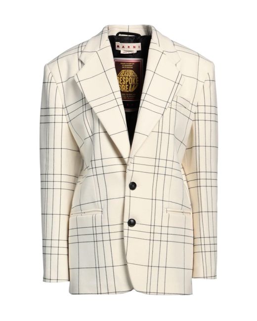 Marni Natural Single-Breasted Plaid Wool Blazer