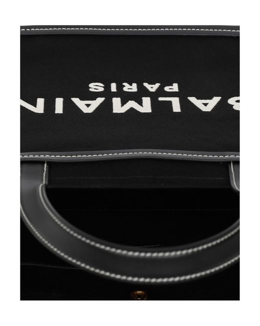 Balmain Black B-Army 42 Monogrammed Canvas And Smooth Leather Tote Bag