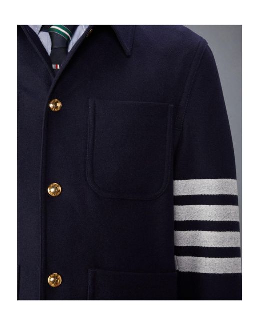 Thom Browne Blue Stripe Detailed Buttoned Jacket for men