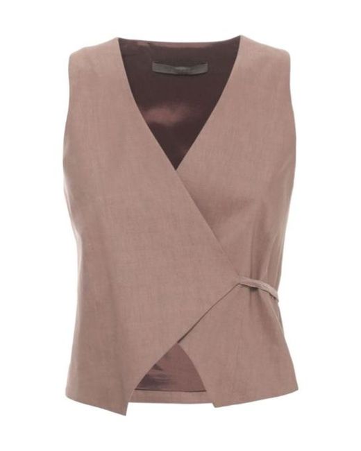 D.exterior Brown Wrap Sleeveless Top