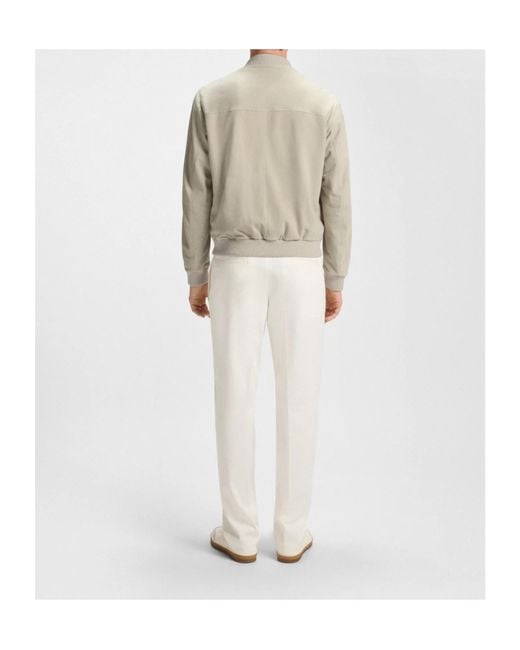 Boss White X David Beckham Leather Bomber Jacket for men