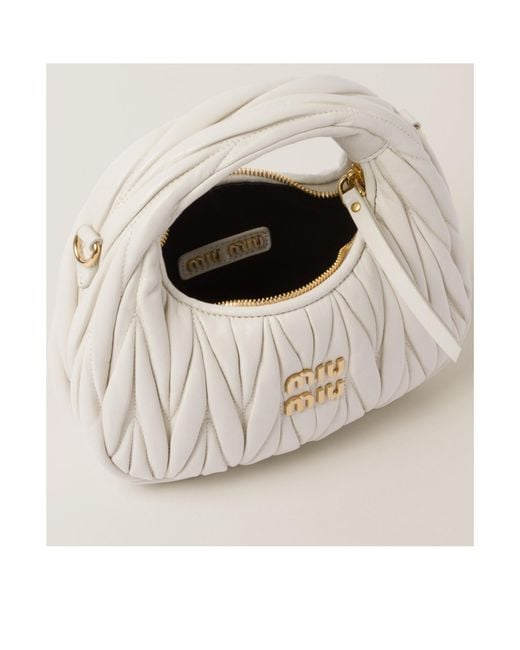 Miu Miu White Wander Matelassé Nappa Leather Hobo Mini-Bag