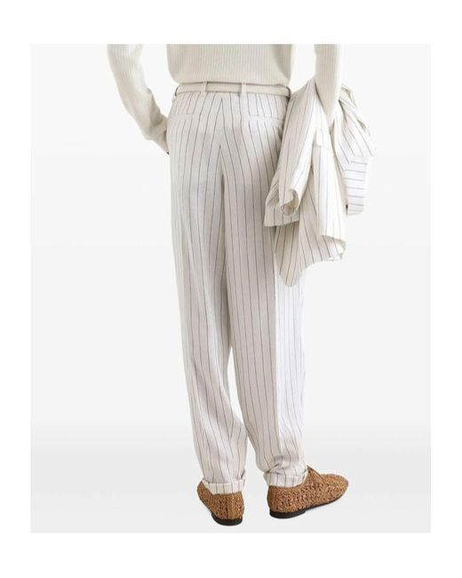 Dolce & Gabbana White Double Darts Detailed Pinstriped Pants for men