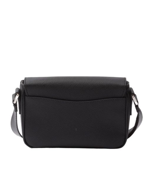 Prada Black Saffiano Triangle Logo Foldover Top Shoulder Bag for men