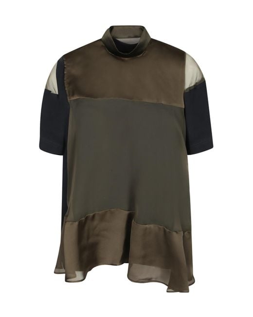 Sacai Green Panelled High-Neck Top