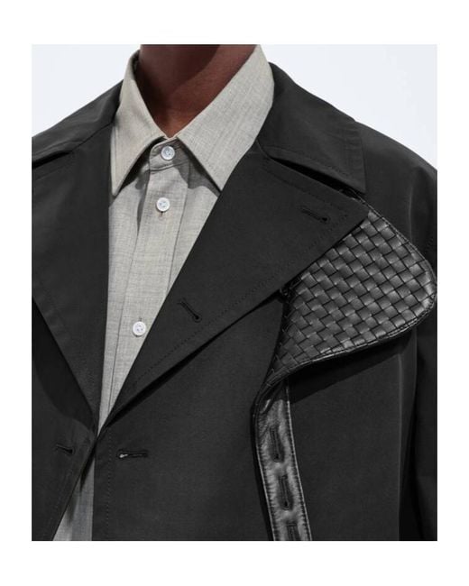 Bottega Veneta Black Woven-Detail Double-Breasted Coat for men