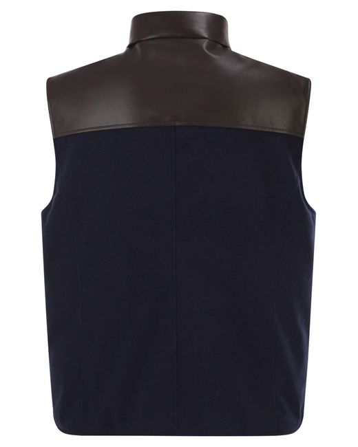 Brunello Cucinelli Blue Shearling-Collar Gilet for men
