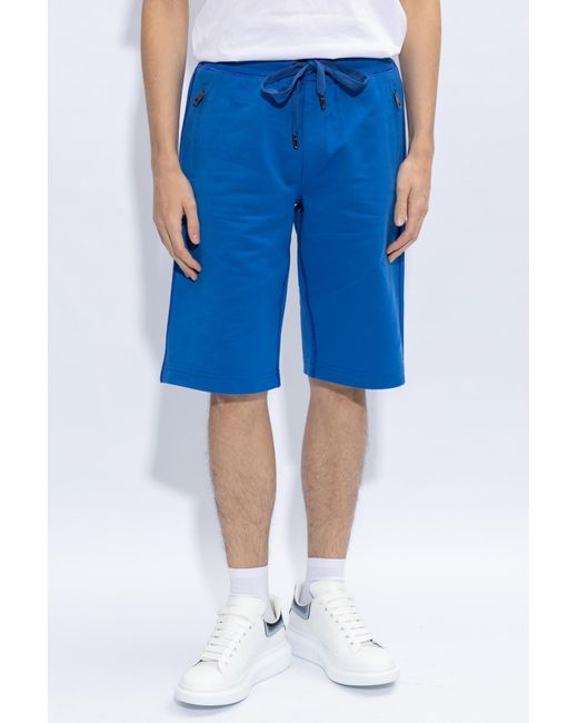 Dolce & Gabbana Blue Thigh-Length Drawstring Track Shorts for men