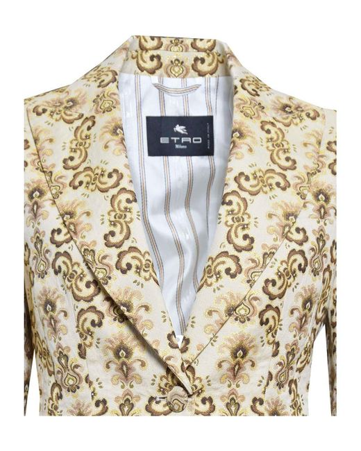 Etro Natural Pattern Jacquard Single Breasted Blazer