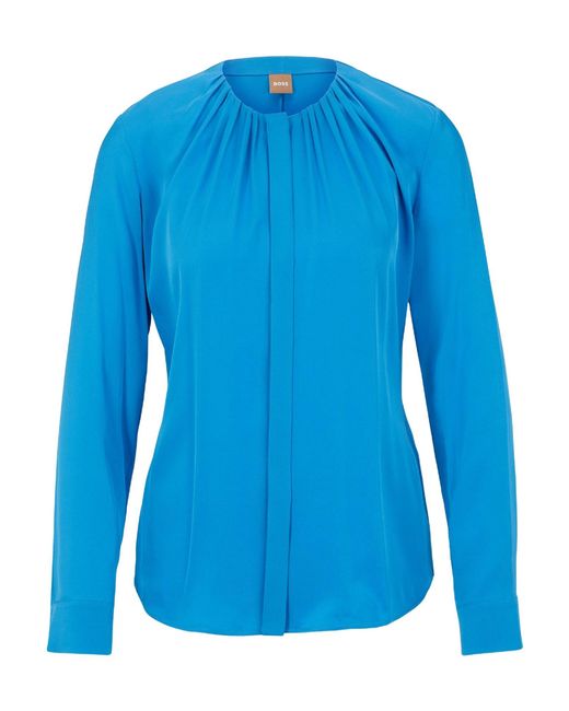 Boss Blue Longsleeve Blouse Made Of Smooth