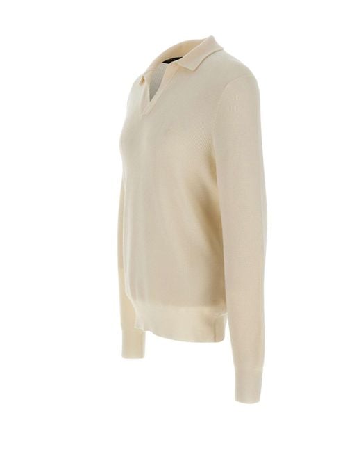 Gran Sasso White Long-Sleeve Knitted Polo Shirt for men
