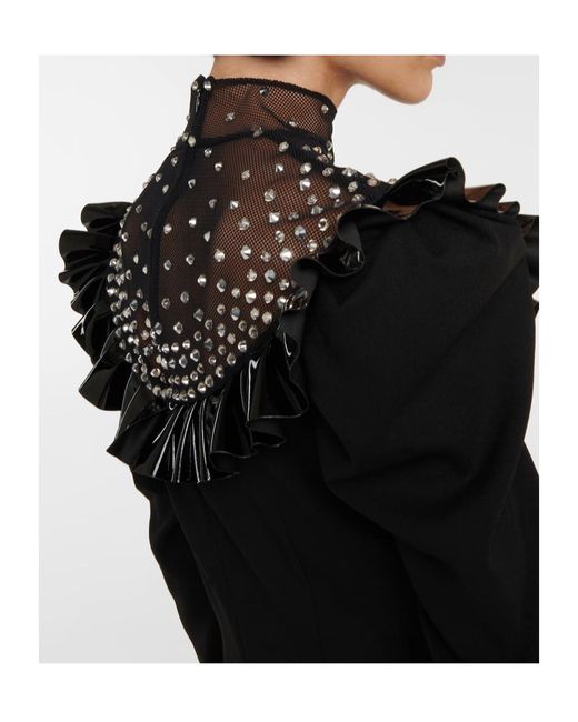 Alessandra Rich Black Embellished Wool-Blend Minidress