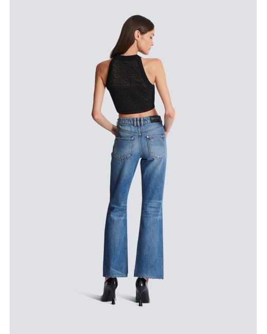Balmain Black Metallic Monogram Jacquard Crop Top
