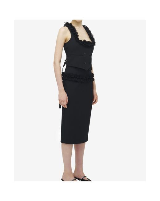McQueen Black Wool Ruffle Waistcoat