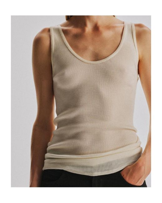 The Row White Danel Ribbed-Knit Top